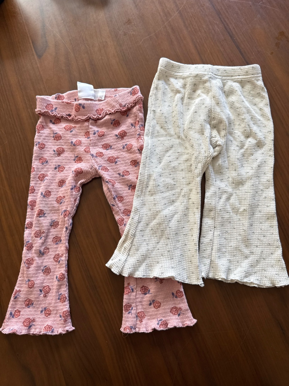Zara Pink Floral Ribbed Flare Pants & Cream Knit Flare Pants